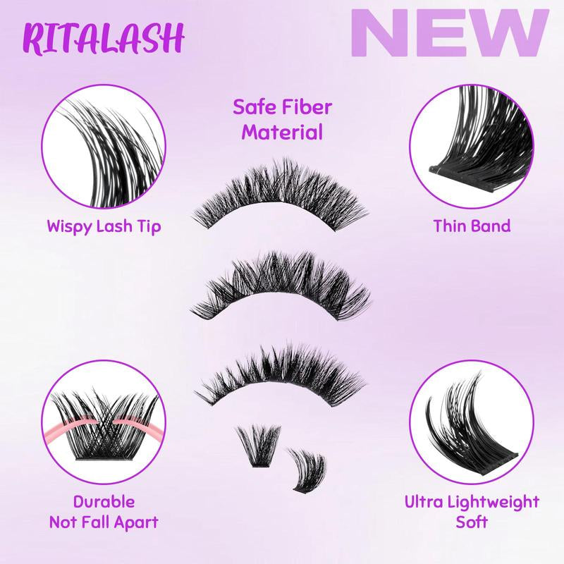 Cluster Eyelashes Kit, 1 Box Natural Look Eyelash Extensions, Self Grafting Curl Eyelashes, Eye Makeup Enhancement False Eyelashes for Women, Cosmetic
