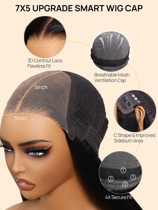 7x5 Chestnut Brown Ombre Yaki Straight Human Hair Wig Glueless