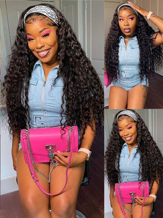 Water Wave Headband Wig – 100% Virgin Human Hair, Glueless & Beginner-Friendly