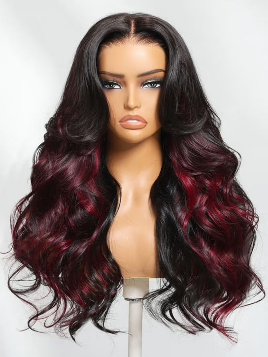 7x5 Bye Bye Knots Loose Wave Wig – Burgundy Highlight HD Lace Closure, 150% Density, Glueless
