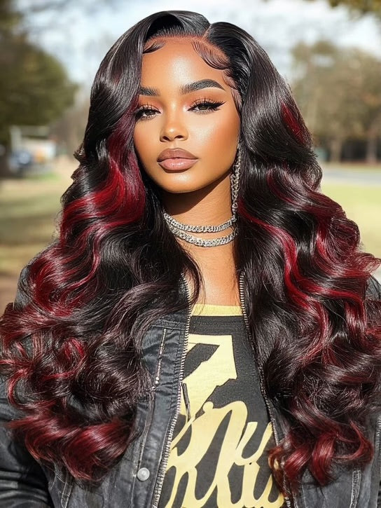 7x5 Bye Bye Knots Loose Wave Wig – Burgundy Highlight HD Lace Closure, 150% Density, Glueless