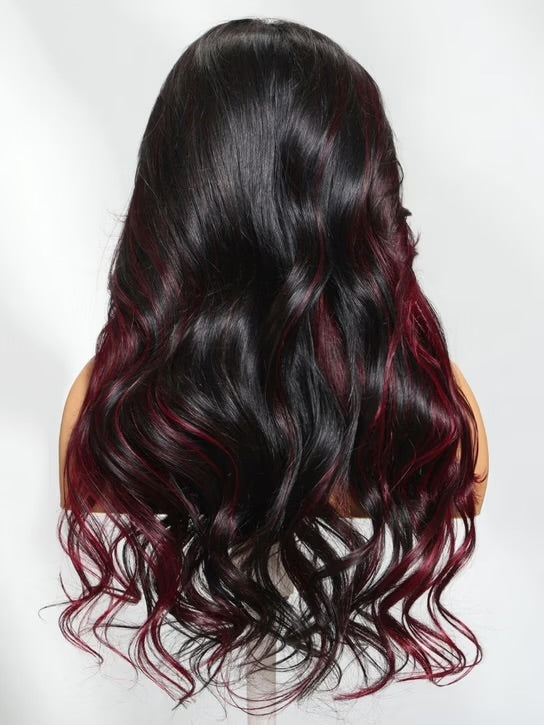 7x5 Bye Bye Knots Loose Wave Wig – Burgundy Highlight HD Lace Closure, 150% Density, Glueless