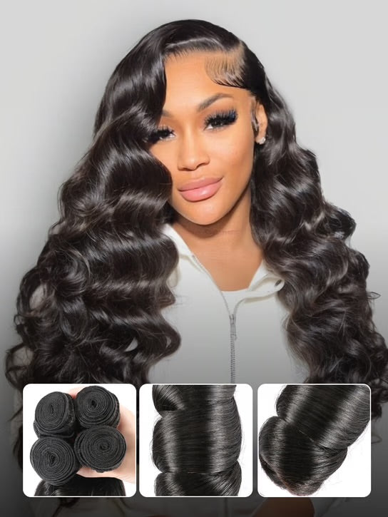Loose Wave Brazilian Virgin Hair – 4 Bundle Deal (16–26 inches), 100% Human Hair