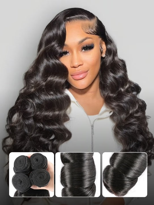 Loose Wave Brazilian Virgin Hair – 4 Bundle Deal (16–26 inches), 100% Human Hair