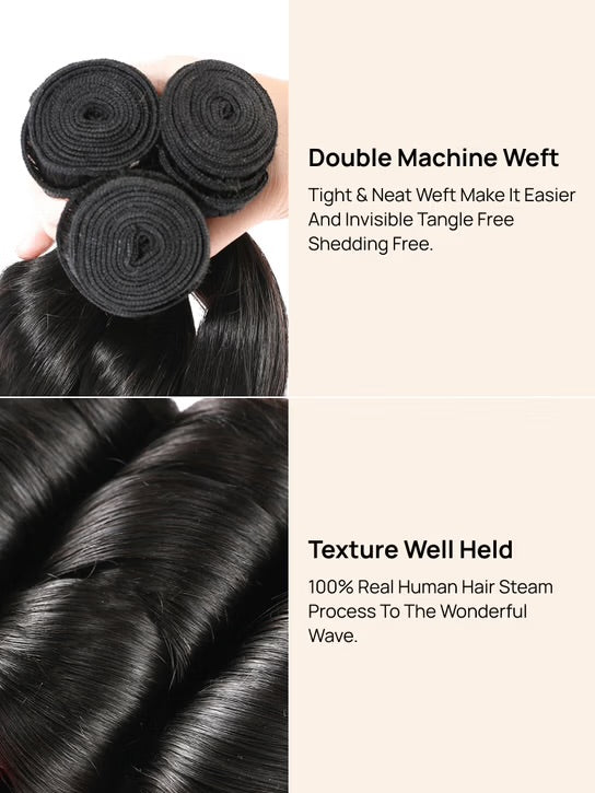 Loose Wave Brazilian Virgin Hair – 4 Bundle Deal (16–26 inches), 100% Human Hair