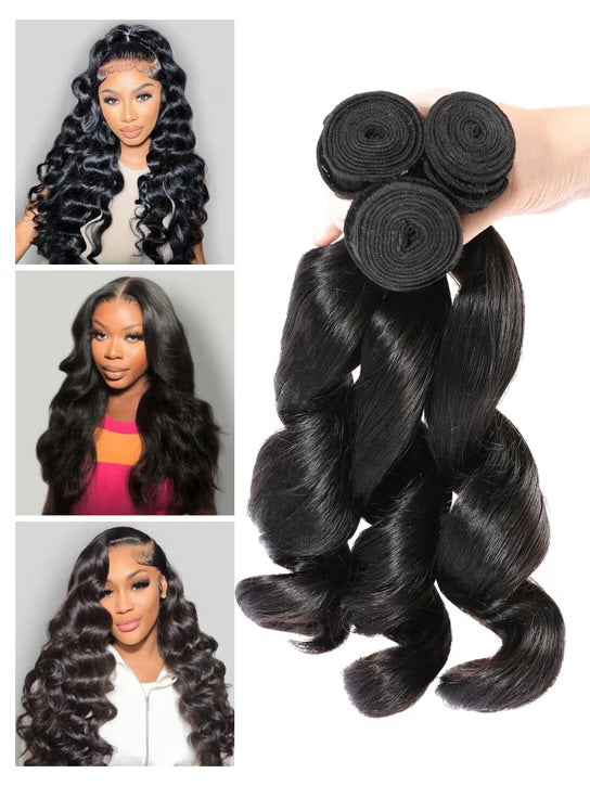 Loose Wave Brazilian Virgin Hair – 4 Bundle Deal (16–26 inches), 100% Human Hair