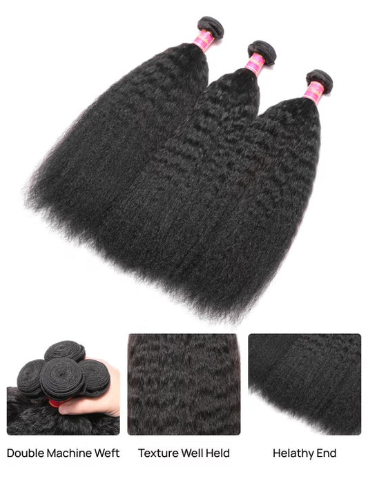 Kinky Straight Hair Weave – 4 Bundle Deal, 100% Unprocessed Virgin Human Hair Extensions