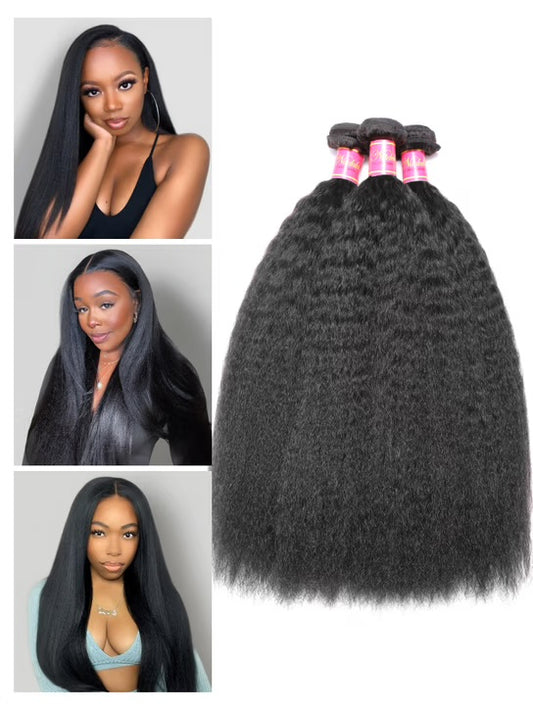 Kinky Straight Hair Weave – 4 Bundle Deal, 100% Unprocessed Virgin Human Hair Extensions