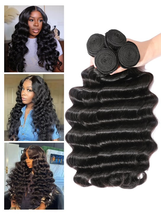 Loose Deep Wave Hair Weave – 4 Bundle Deal, 100% Virgin Human Hair, Thick & Full