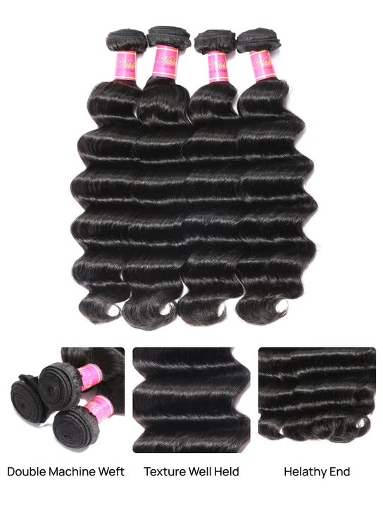 Loose Deep Wave Hair Weave – 4 Bundle Deal, 100% Virgin Human Hair, Thick & Full