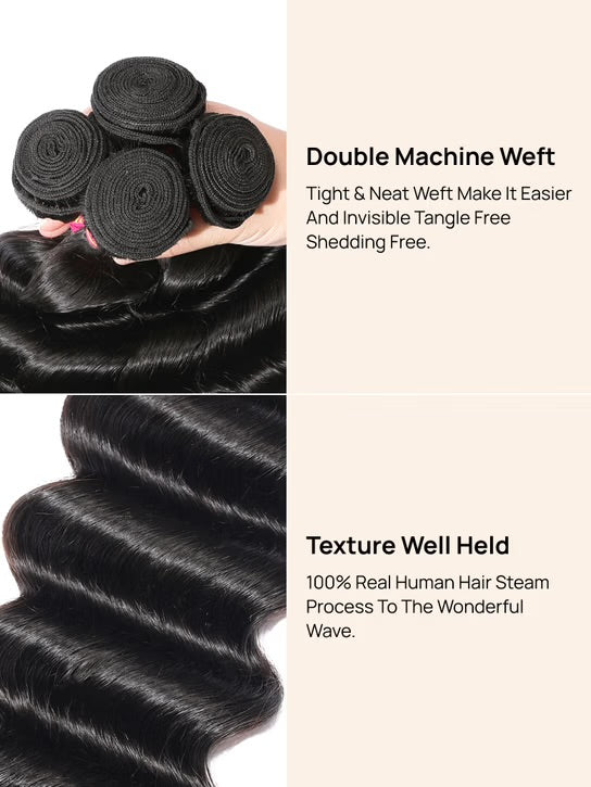 Loose Deep Wave Hair Weave – 4 Bundle Deal, 100% Virgin Human Hair, Thick & Full