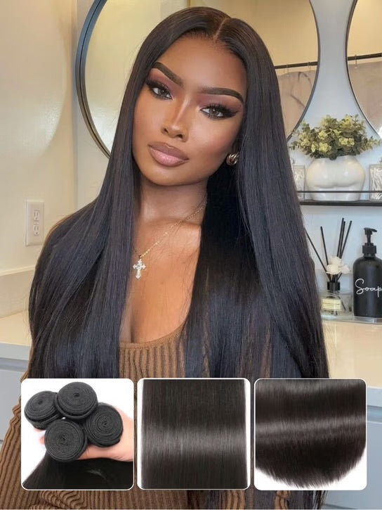 Brazilian Hair Bundles – 4 Pcs Soft Virgin Straight Hair Weave, 8–30 Inches