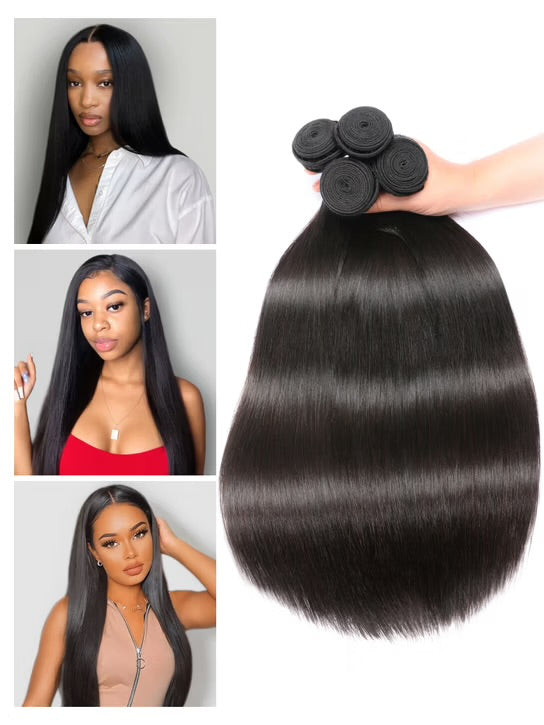 Brazilian Hair Bundles – 4 Pcs Soft Virgin Straight Hair Weave, 8–30 Inches
